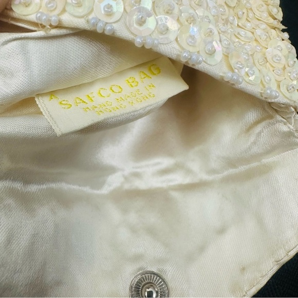 VTG Safco Beaded Sequin Ivory/Buttery Yellow Evening Coin Purse Handmade Glam - Picture 5 of 5
